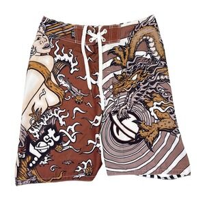 Y2K Lost Enterprises Board Shorts Size 31 Psychoworld Naked Woman All Over Print